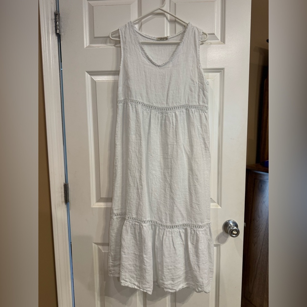 White Linen Sleeveless Dress